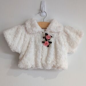 Soft Cream Faux Fur Fancy Special Occasion dress Coat/bolero size 6-12 months
